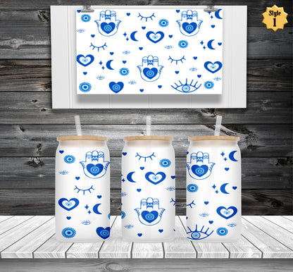 Evil Eye, Hamsa Frosted Beer Can Glass